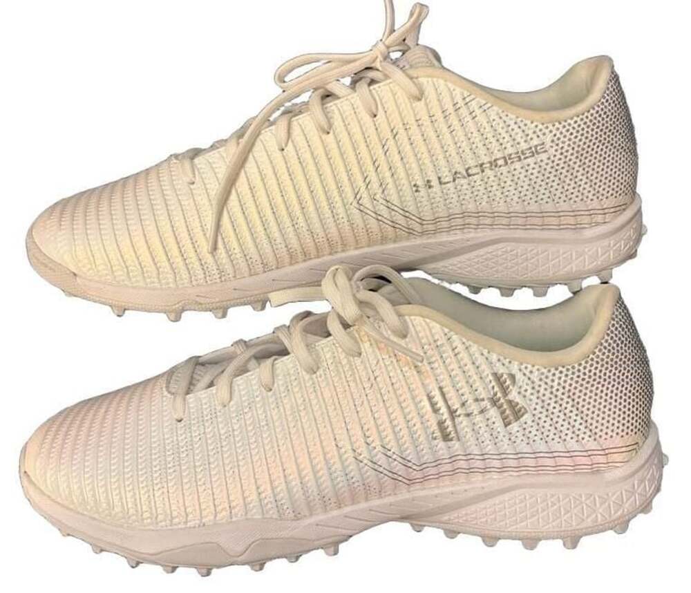 Under Armour Blur Pro Unisex Lacrosse Turf Cleats, White/Metallic Silver